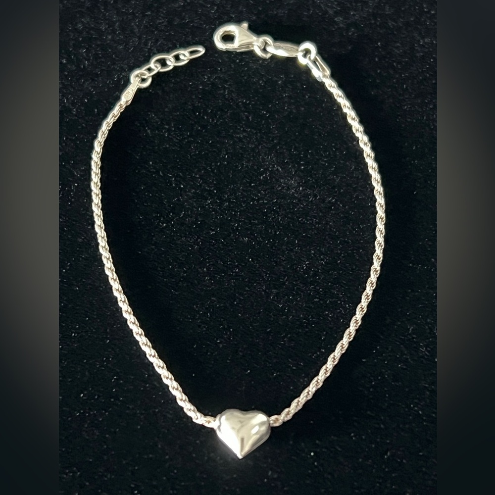 Dyadema Italy Sterling Silver 925 Puffy Heart Rope Chain Women’s Dainty Bracelet